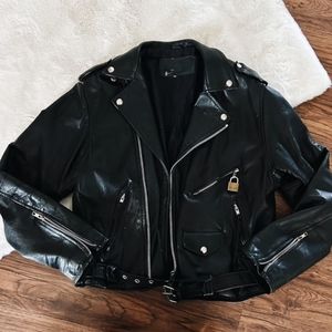 90s GENUINE LEATHER BIKER JACKET